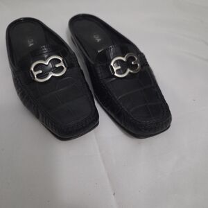 Escada Black Croc-Embossed Loafers